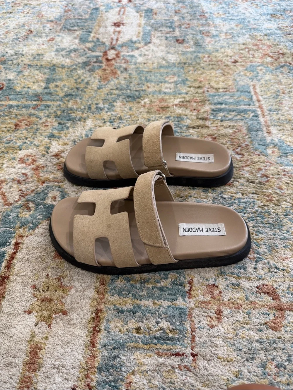 Steve Madden Taupe Suede Double-Strap Slide Sandals